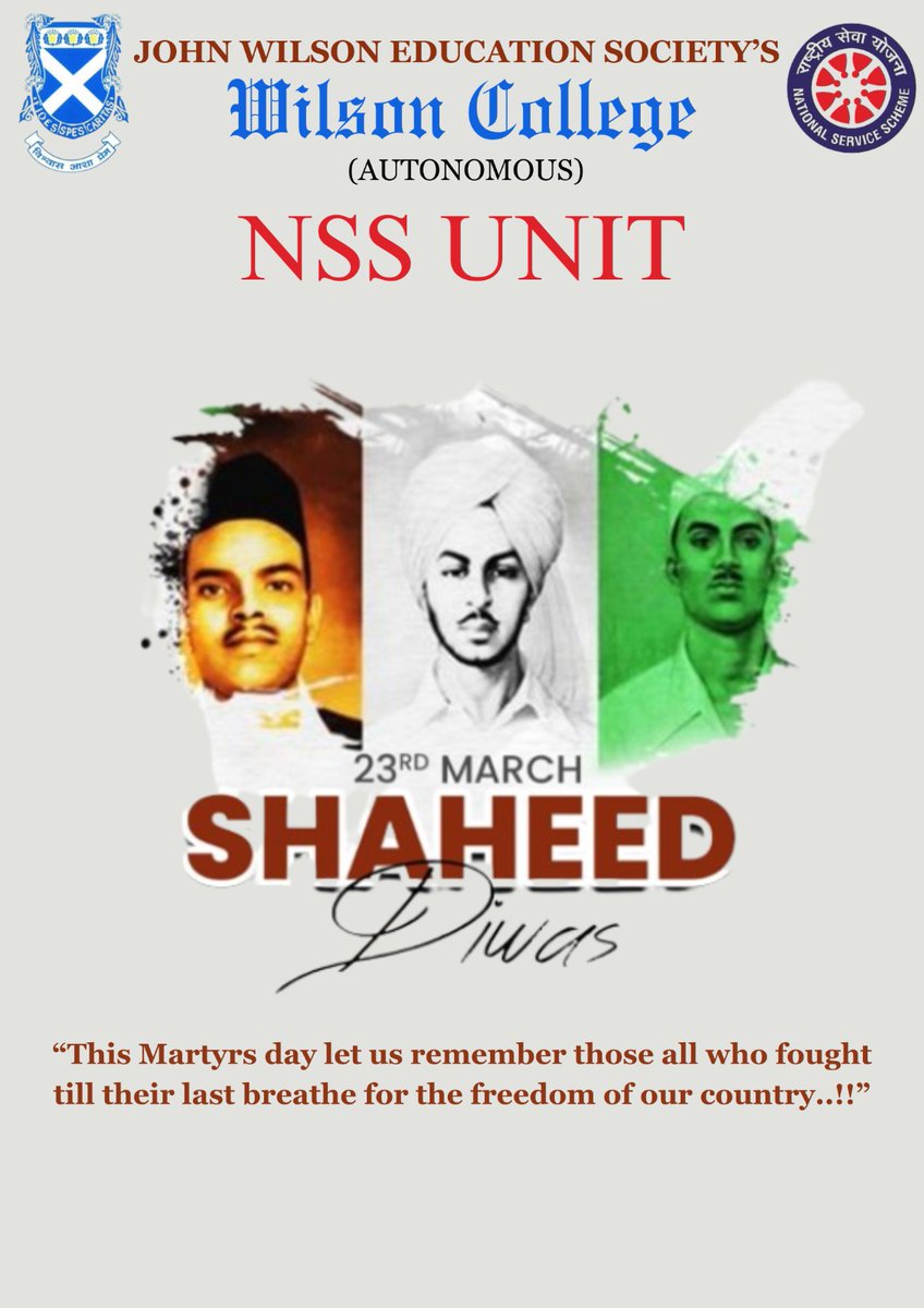 शहीदों की चरणों में समर्पित ये धरा,
उनकी शहादत को सलाम है हमारा🇮🇳🙏

#shaheeddiwas
#BhagatSingh🙏  #SukhdevThapar🙏 #ShivaramRajguru #indianindependence
#nss #NSSUnitofwilsoncollege
#mumbai