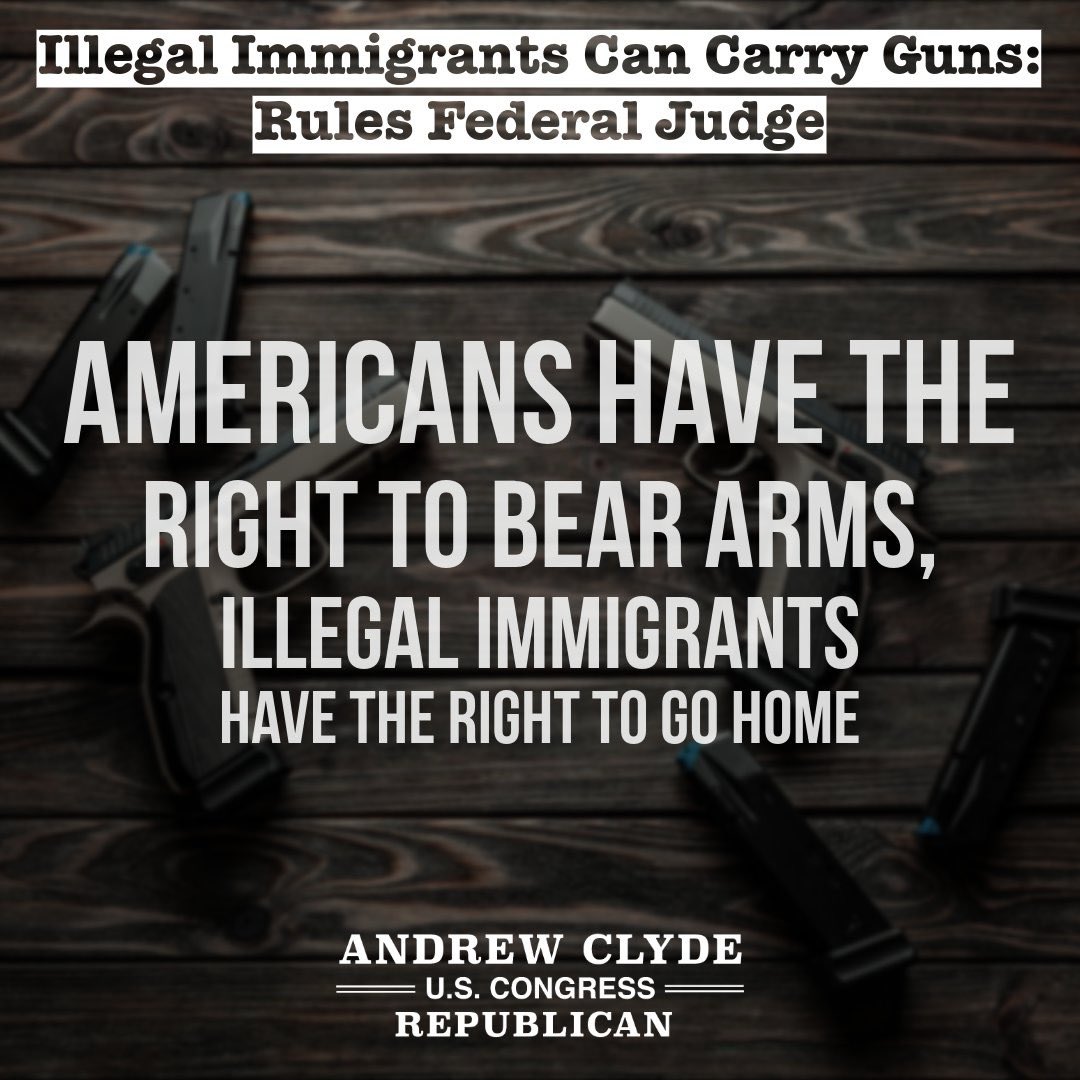 Let me be clear: I am a staunch defender of the 2nd Amendment. Last year, I fought against Biden’s radical ATF and their pistol brace ban. Now, in 2024, a liberal judge is declaring that ILLEGAL aliens, those who broke the law to get here, have a right to carry firearms.…