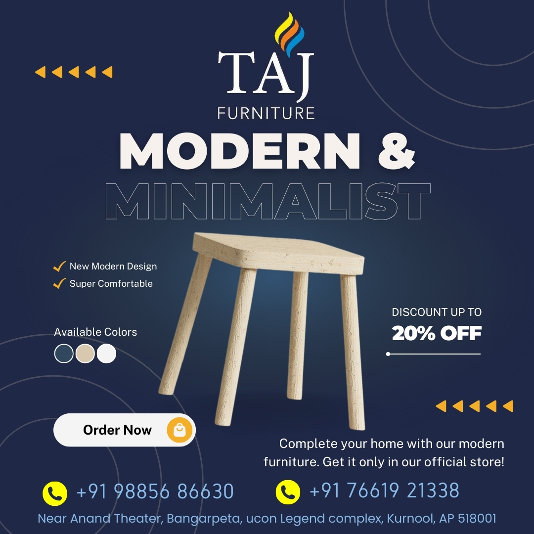 Modern and Minimalist Furniture with Discount up to 20%off.
Contact Numbers : 9885686630, 7661921338.
Address: Near Anand Theater, Bangarpeta, ucon Legend Complex, Kurnool, AP-518001.
#multibrandsupplier #exclusivefurniture #kurnool  #highendfurniture #topdesigner #topquality