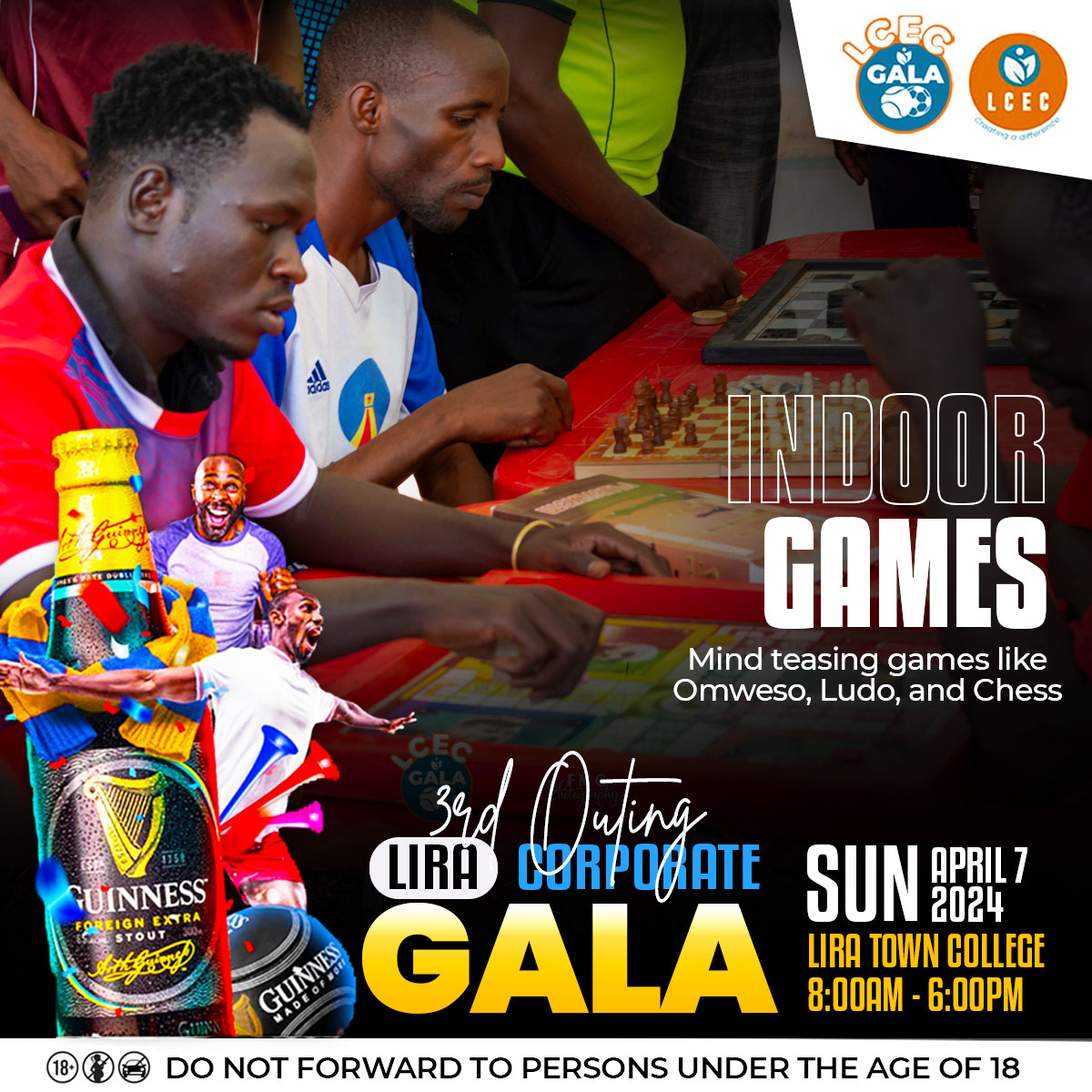 lcecofficial's tweet photo. Indoor Games
-Ludo 🎲
-Chess
-Omweso
Come and take part on Sun April 7, 2024.
#LiraCorporateGala #2ndOuting https://t.co/MK7V4ftrcJ