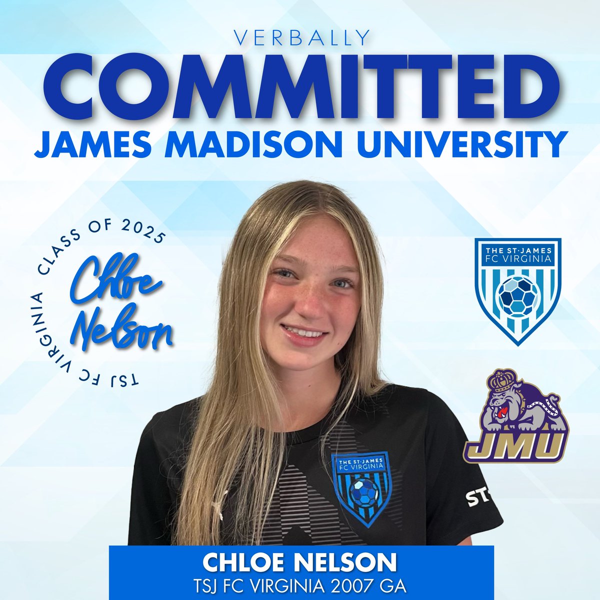 We’re proud to announce that #FCV @GAcademyLeague player Chloe Nelson, is taking her talents to James Madison University! 🎓⚽ Chloe has been part of FC Virginia for more than 6 years, & we couldn’t be happier to see her continue her soccer journey with the Dukes. Congrats! 🌟