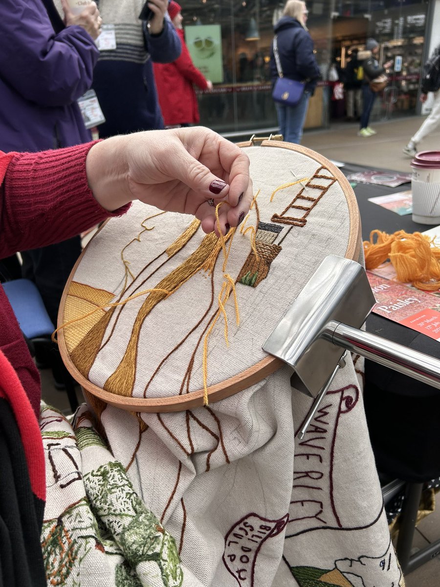 CommRailGeekery's tweet image. Stitching event @ Waverley today with @RailBorders & @susanmfinlayson. People from all around the world, including Queen Camilla, have added stitches to the Borders Railway Tapestry Panel to be displayed @ Galashiels Transport Interchange. @CrossCountryUK @ScotRail #communityrail