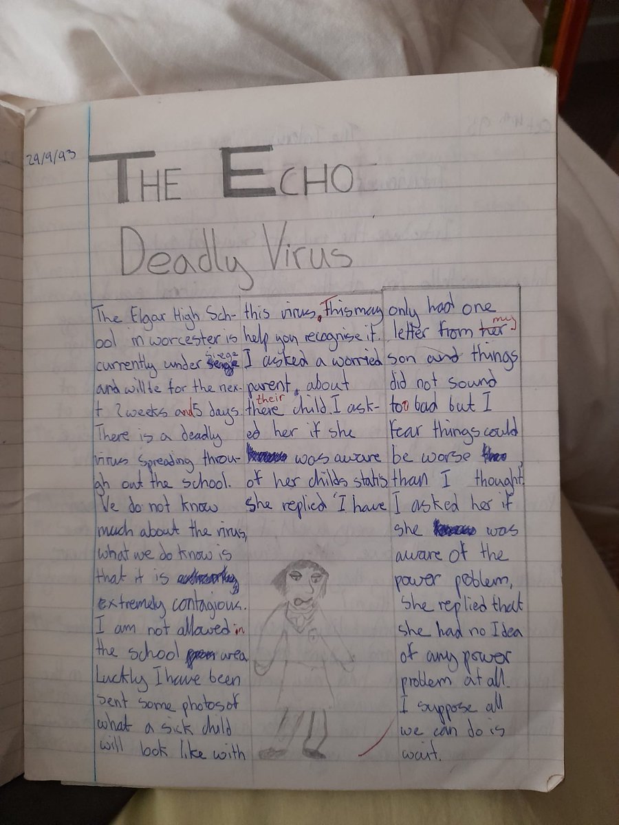 My Mum just found some school work by 12 year old me. Turns out I've been banging on about #viruses for 31 years!