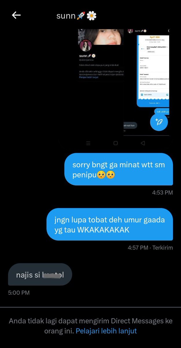 mldychaa's tweet photo. help rt thankyou

guys buat yg lagii nyari wtt an saldo trs kaloo dia nawarin wtt jangan mau pls ,diaa scammer &amp; udh banyakk yg spill kelakuan nyaa🥹 

anw inii akun nya yaa @aizxvjanvca https://t.co/aPZEk4zWOo
