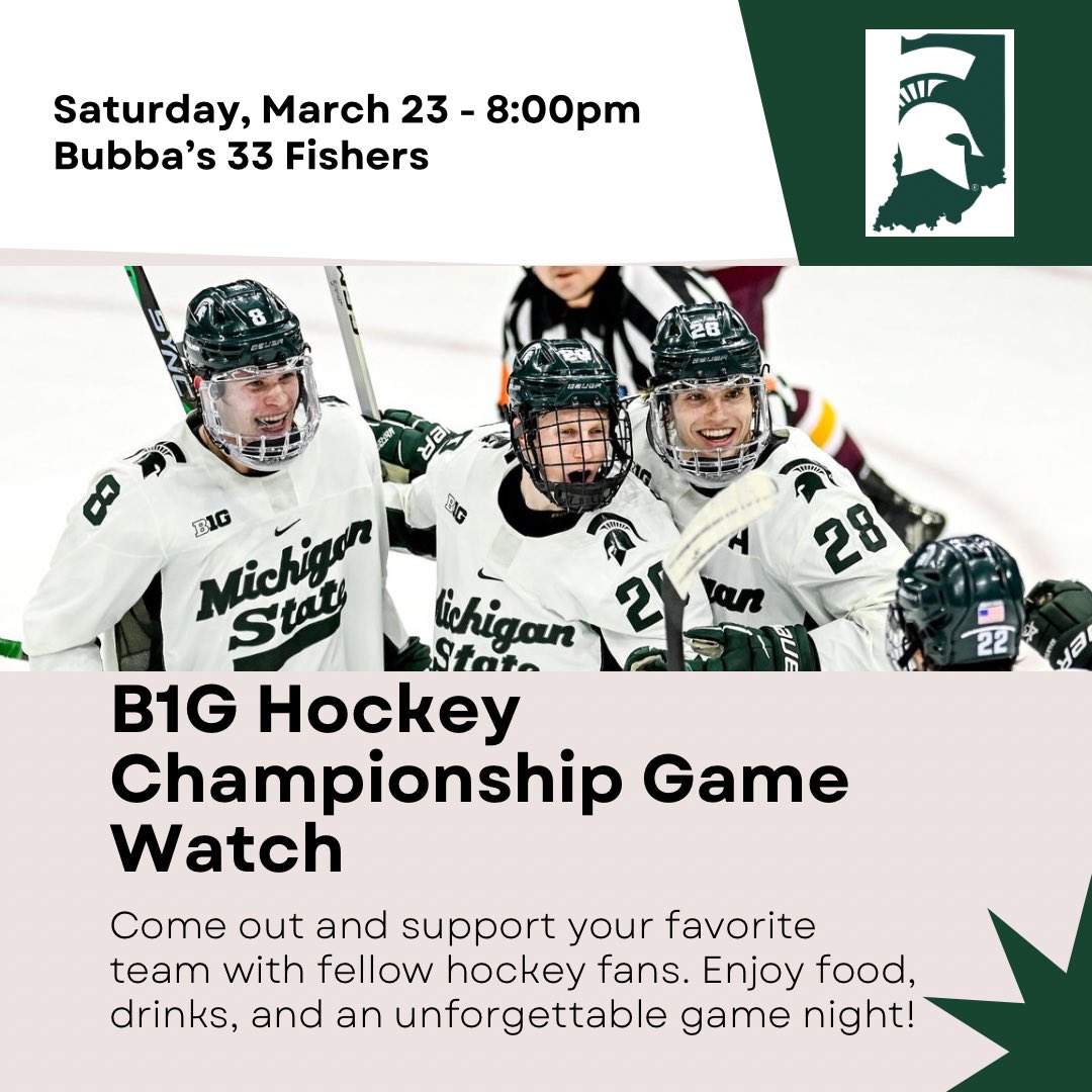 It's Spartan Day! Get the chores done, then join former Spartan @BrandonWood30 and us, 5:30pm at Bubba's 33 Fishers to watch MSU bball, gymnastics & hockey. Bring your family and friends. It is important we know how many people to expect so please RSVP at buytickets.at/msualumniclubo…
