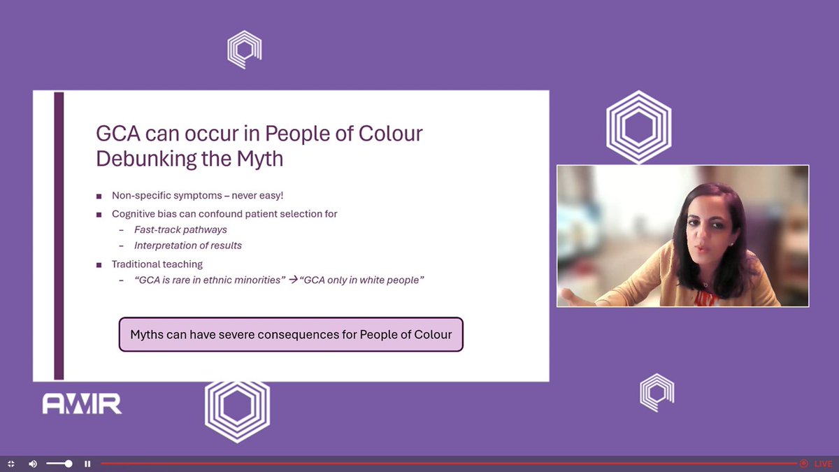 Powerful message @DrPujaMehta1 ⚠️'Myths can have severe consequences for people of colour' ⚠️Vasculitis can occur in pple of colour ⚠️Oversimplifying will lead to early diagnosis closure @AWIRGROUP @rheum_cat @noellealicia242 @epirheum @kristenyoung @AshimaMakol @NamrataRheum