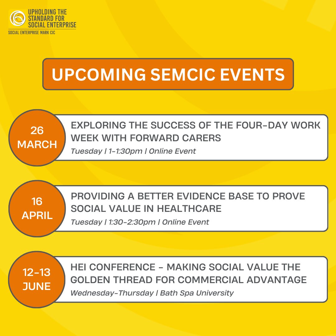 Discover the latest industry insights and networking opportunities at SEMCIC's upcoming events. Don't miss out – check out our calendar now! 🗓 socialenterprisemark.org.uk/se-events/ #LatestEvents #SocialEnterprise #SocEnt #SocialEnterprises #Events