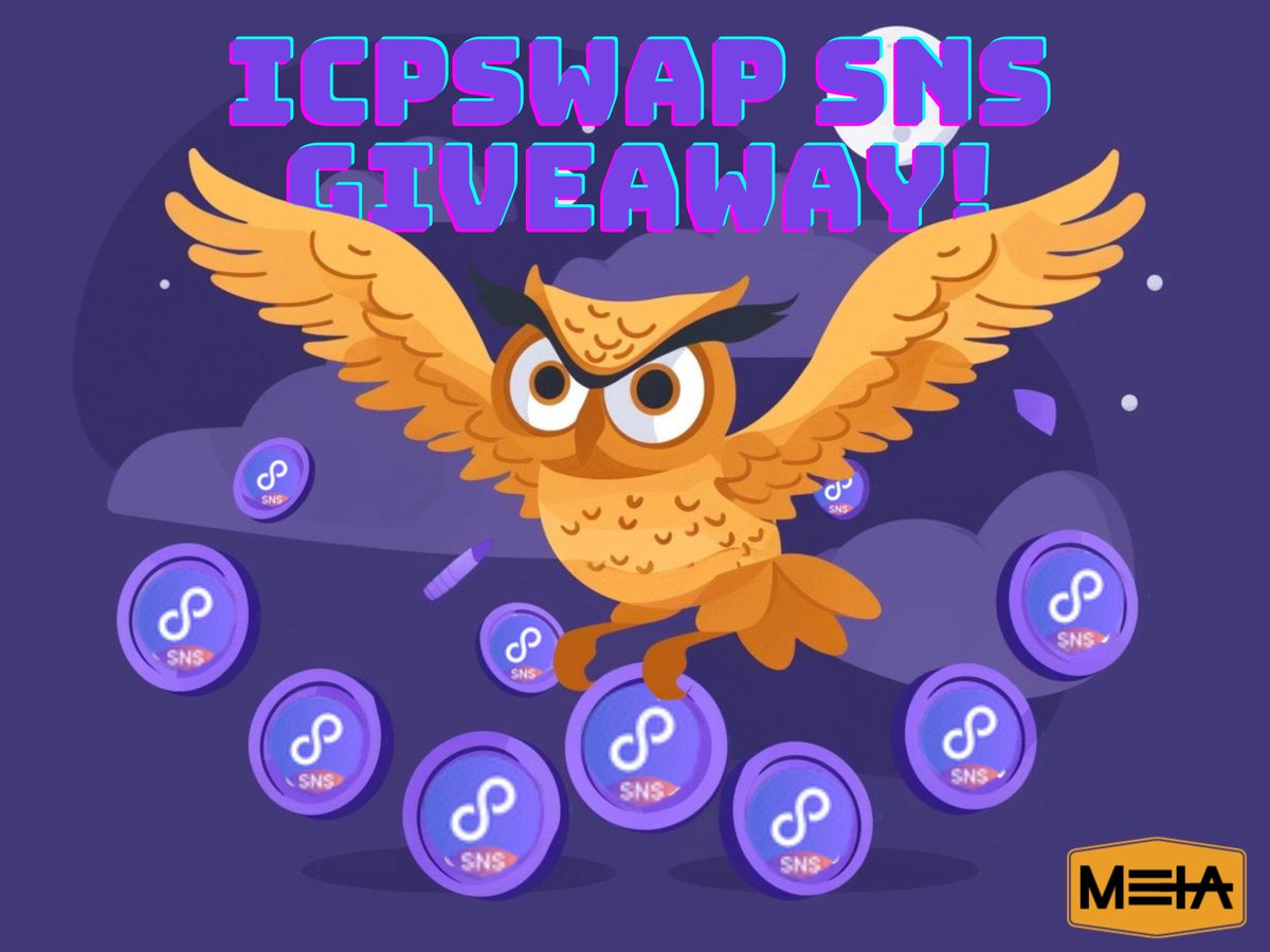 🦉@Meta_Owl_Token is teaming up with <a href="/ICPSwap/">ICPSwap #DFINITY</a>  to host a special giveaway event celebrating the creation of ICPSwap SNS DAO and the launchpad of the ICPSwap token (ICS)! 🔥
nns.ic0.app/project/?proje…

- Hold @Meta_Owl_Token. 
- ❤ &amp; RT 
- Comment with the Tag @Meta_Owl_Token,