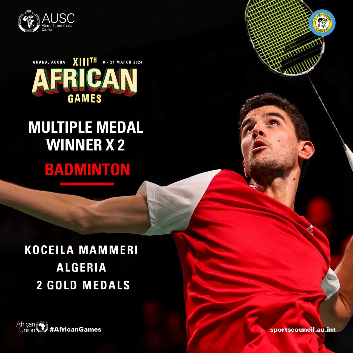 Congratulations Koceila Mammeri! 🏸 🇩🇿 Men's Doubles 🥇 Mixed Doubles 🥇 #ExperienceTheAfricanDream