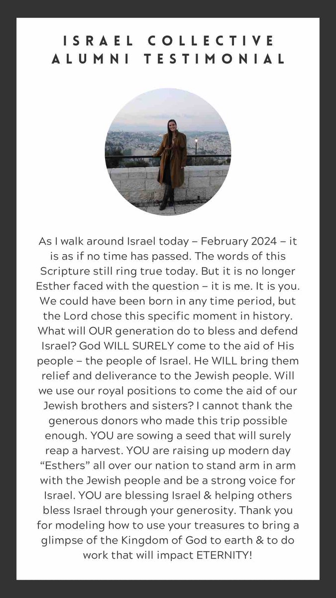 Love this testimonial from Israel Collective alumni <a href="/samisnellings/">Samantha Elle Jackson</a> latest visit to the Holy Land. 🇮🇱
Happy Purim, friends.