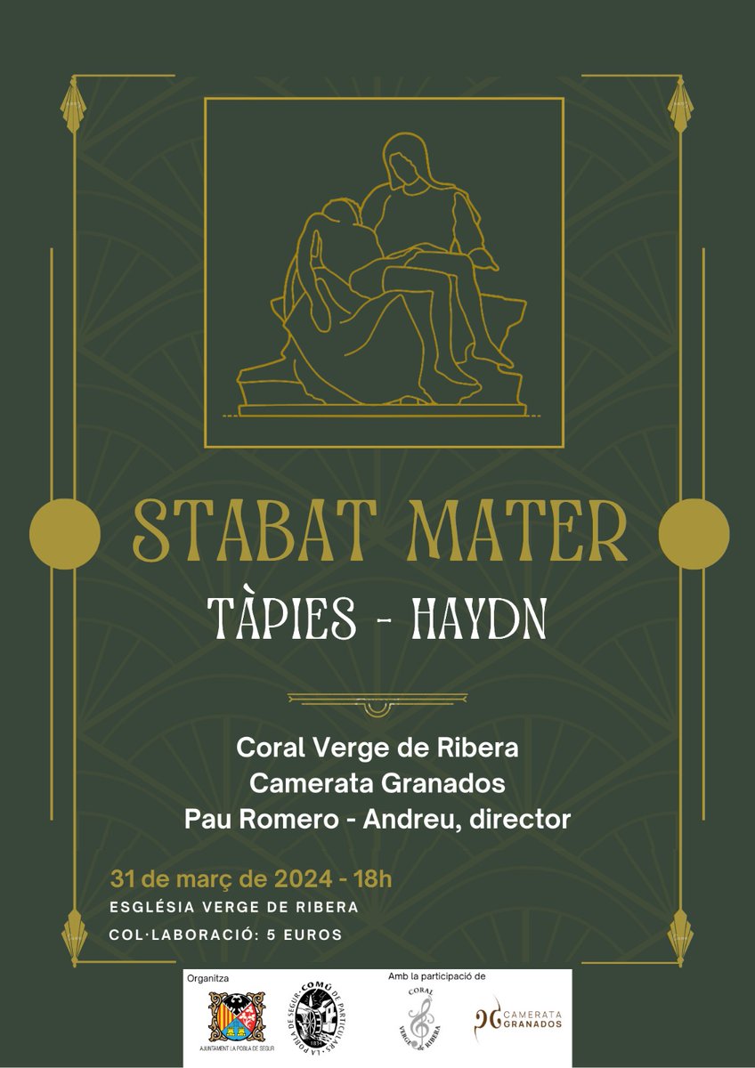 L’ASCCP, amb l'Aj , ha impulsat el retorn del cant gregorià Stabat Mater a la Pobla. Himne que retrata el patiment de Maria en la crucifixió del seu fill. Es presentarà per 1r cop  amb l’orquestra Camerata Granados i la coral VR i  amb arranjaments de  Pau Romero.