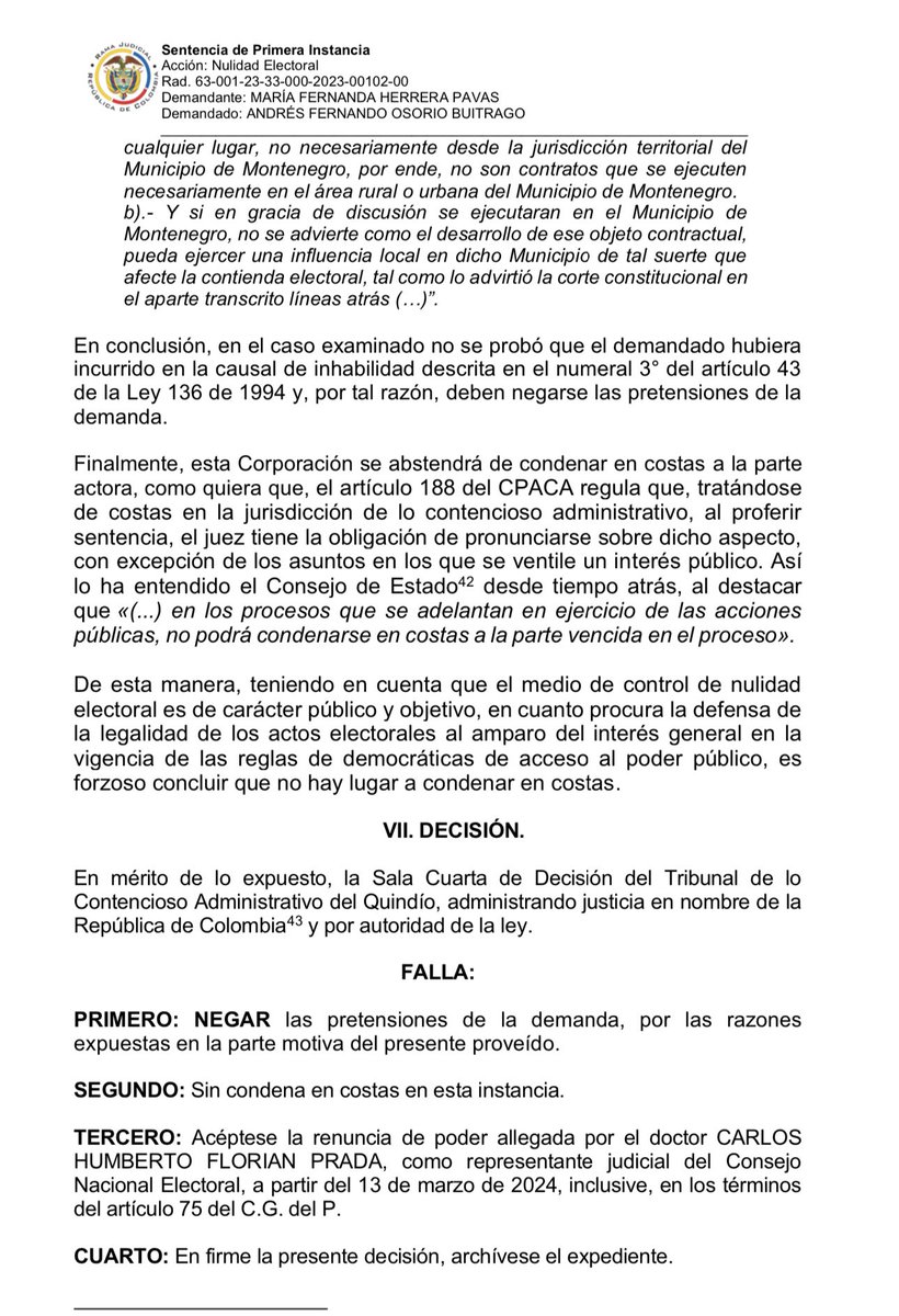 jandreslg's tweet photo. #SentenciaFavorable 📜 Hemos sido notificados por parte del Tribunal Adtivo del Quindio del fallo a favor de Andrés Osorio Concejal del Mpio de Montenegro Q por el @PartidoLiberal, quien fue demandado en nulidad electoral; #ClientesSatisfechos #PerderNoEsUnaOpción #Avanzamos https://t.co/8I25i2fLNF