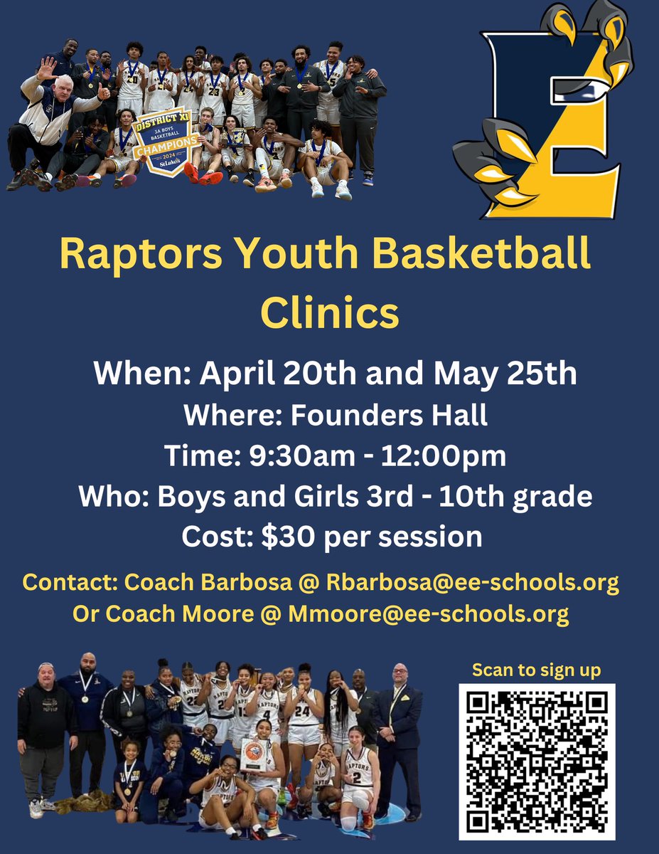 Join us for our Raptor Youth Clinics at Executive April 20th and May 25th 9:30-12:00! Please click the link below to sign up! docs.google.com/forms/d/1KCFMV…