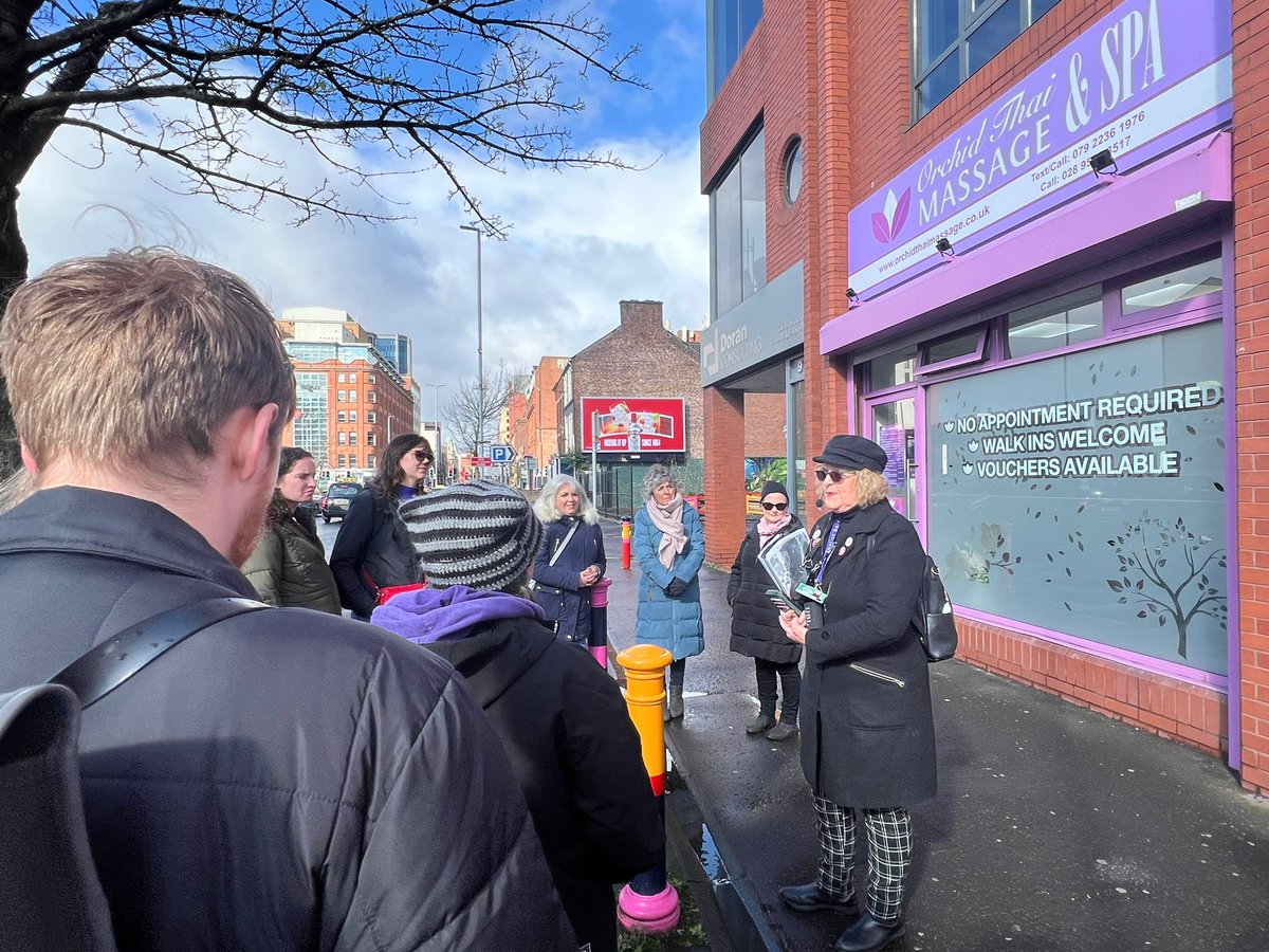 clairemc17's tweet photo. Despite the weather at times 🌧️ 💨 great crew for the History of Punk Walking Tour with Dolores this afternoon @ImagineBelfast #imaginefestivalbelfast https://t.co/W7PMtaGkRM