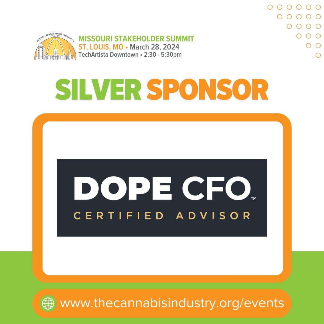 Thank you to @dopeCFO for their Silver Sponsorship of the upcoming Missouri Stakeholder Summit! DOPE CFO is a leading provider of cannabis accounting and finance training, empowering professionals in the industry with essential financial skills. #MissouriStakeholderSummit