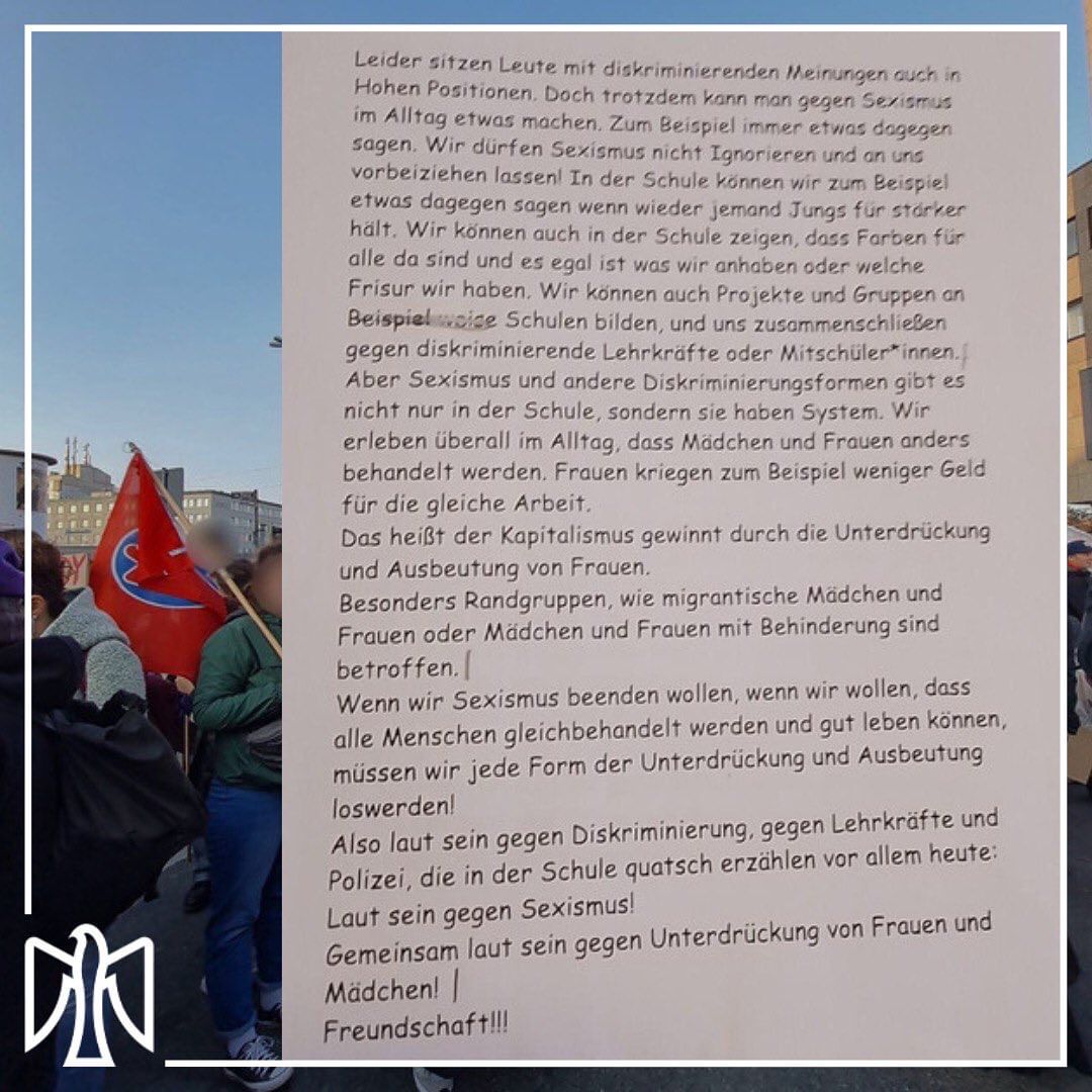 8.März ist alle Tage! Deshalb gibt es heut ein paar Auszüge der Rede einer unserer RF-Gruppen. Die Teilis sind 10-14 Jahre &amp; haben sich in mehreren Gruppenstunden mit Feminismus auseinandergesetzt. Rausgekommen ist u.a. diese Rede, die sie vor über 2.000 Menschen gehalten haben!