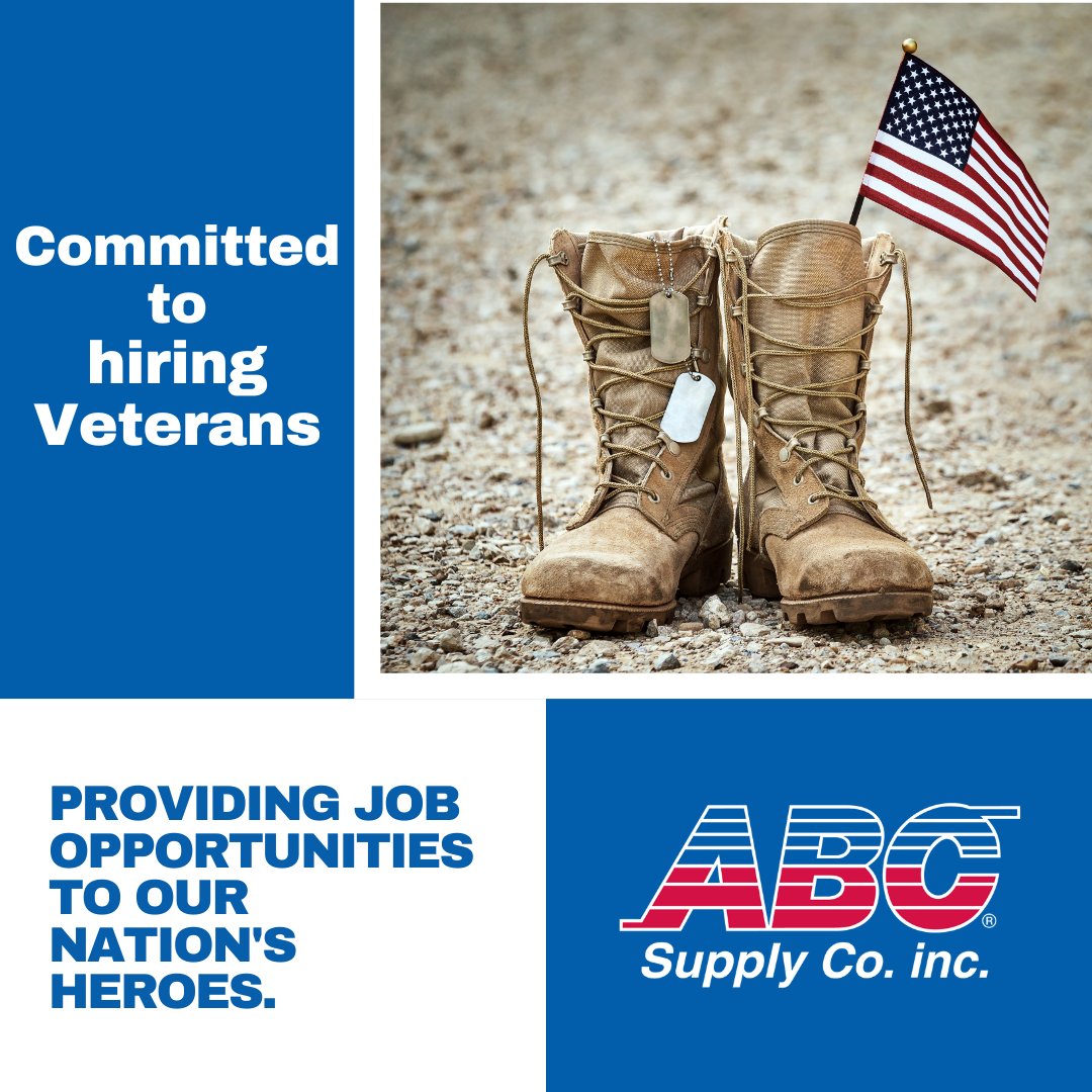 We proudly stand by our commitment to hire U.S. military veterans. Hiring heroes every day at #ABCSupply Apply today at careers.abcsupply.com #DifferenceDelivered #AmericanPride