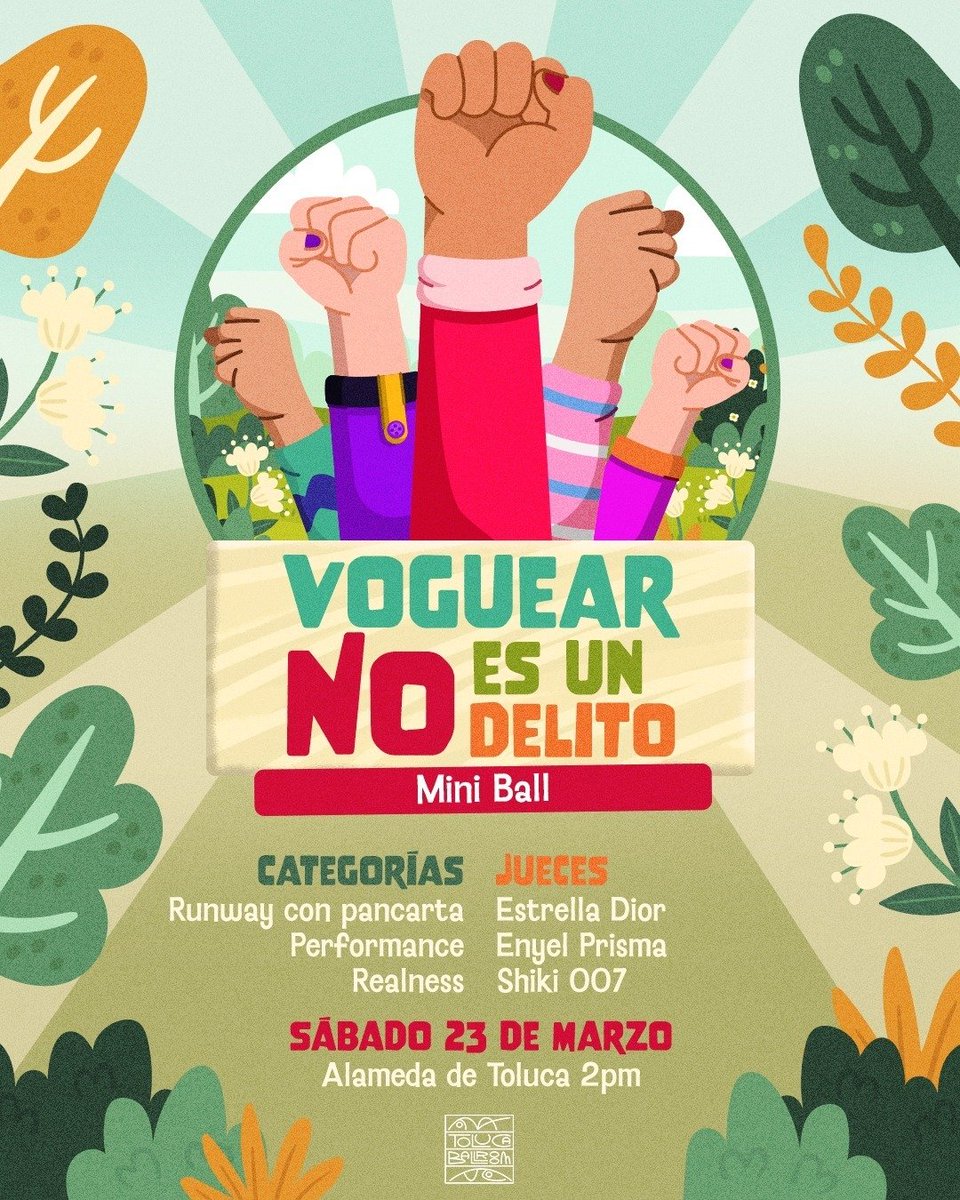 ¡Voguear no es un delito!

Ante los actos de violencia contra integrantes de la comunidad ballroom, el martes pasado en la Alameda Central de Toluca, asiste al Mini Ball. 🏳️‍🌈🏳️‍⚧️🪭👠📢✊

📅 Hoy, sábado 23 de marzo. 
🕑 14:00 horas.
📌 Parque Alameda de Toluca.