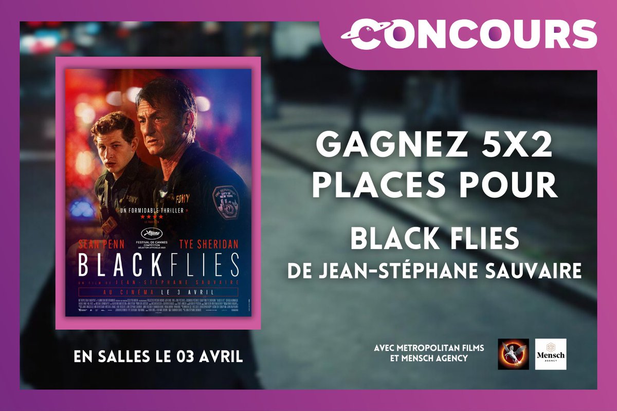 🎁 #CONCOURS

En compétition à #Cannes2023, découvrez dès le 3 avril  #BlackFlies au cinéma. À cette occasion, nous vous faisons gagner 5x2 places avec @Metropolitan_Fr !

➡️ FOLLOW @CineverseOff
⬇️ RT ce post