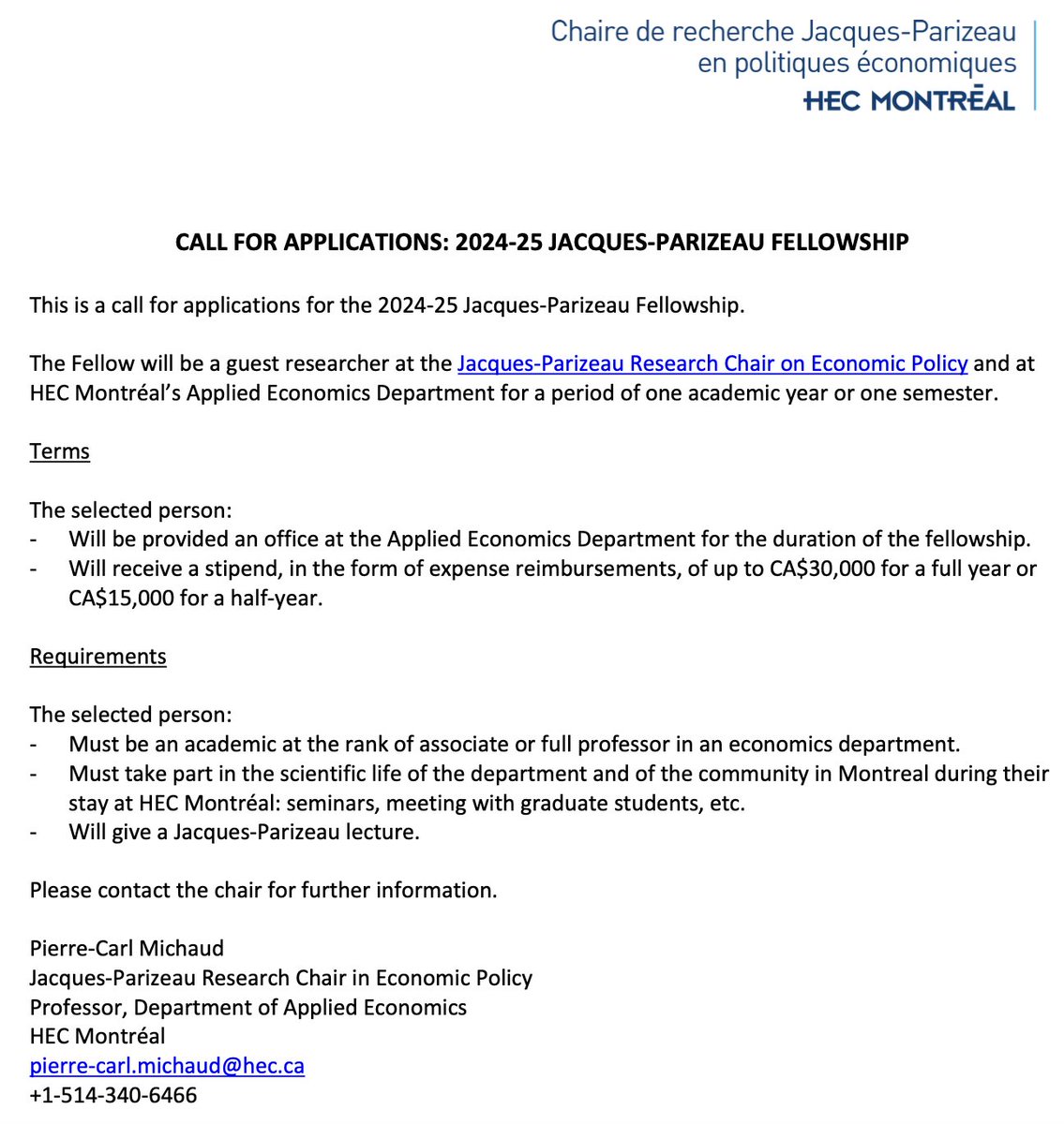 Are you up for sabbatical? Looking for a great group of colleagues, in a family-friendly city, with several research departments at commuting distance from each other? Don't miss this great opportunity offered by our neighbors at @EcoAHEC cc @pcmichaud