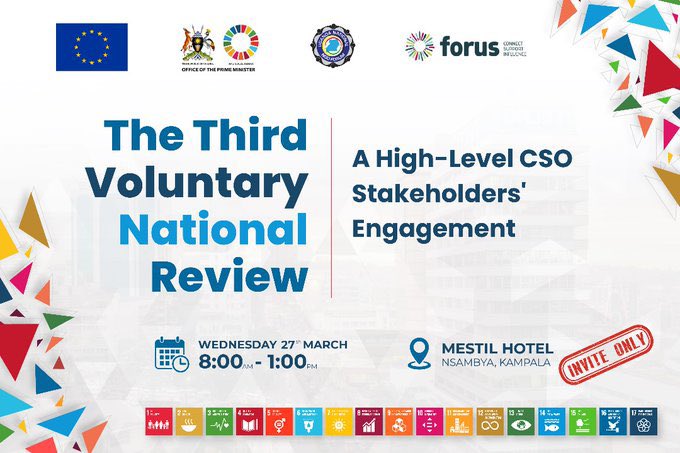 @ngoforum, @Forus_Int, @GovUganda & @sdgs_ug, funded by the @EUinUG are holding a High-Level CSO Consultative Meeting & Launch of Citizens' Consultations on the #VNR2024 on Wednesday 27th March.

#TondekaMabega