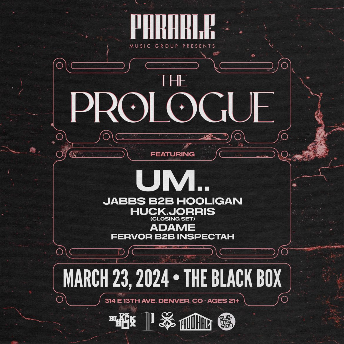 The Black Box (@theblackbox5280) on Twitter photo TONIGHT
<a href="/ParableMG/">Parable Music Group</a>:
<a href="/UmDotDot/">um..</a>
<a href="/jabbsofficial/">JABBS</a> B2B <a href="/Hooligan_als/">✨Booligan✨</a>
<a href="/huckdotjorris/">huck.jorris</a>
<a href="/Fervorbass/">Greg</a> B2B <a href="/Inspectah_music/">INSPECTAH 🔍</a>
blackboxdenver.co TONIGHT
<a href="/ParableMG/">Parable Music Group</a>:
<a href="/UmDotDot/">um..</a>
<a href="/jabbsofficial/">JABBS</a> B2B <a href="/Hooligan_als/">✨Booligan✨</a>
<a href="/huckdotjorris/">huck.jorris</a>
<a href="/Fervorbass/">Greg</a> B2B <a href="/Inspectah_music/">INSPECTAH 🔍</a>
blackboxdenver.co