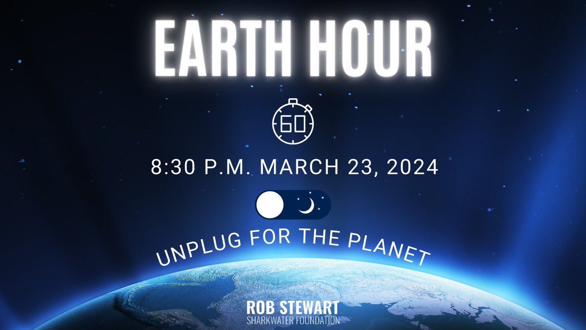Join #EarthHour tonight at 8:30 p.m.! Power down for an hour to cut energy emissions and fight climate change. 🌍 Unplug, do something positive for our planet. Let's reduce pollution and protect marine life. 🌱🔌 #ClimateAction #SaveOurOceans #robstewart #sharkwater