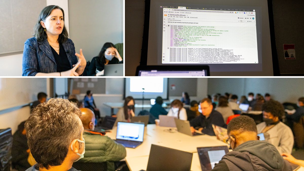 NYC Chief Analytics Officer Martha Norrick taught a packed house for her 'Intro to Open Source APIs' workshop at @nycSOdata today. #Civictech fans learned to use freely available APIs w/ #NYCOpenData & #USCensus info to get data that will supercharge their own projects. @BetaNYC