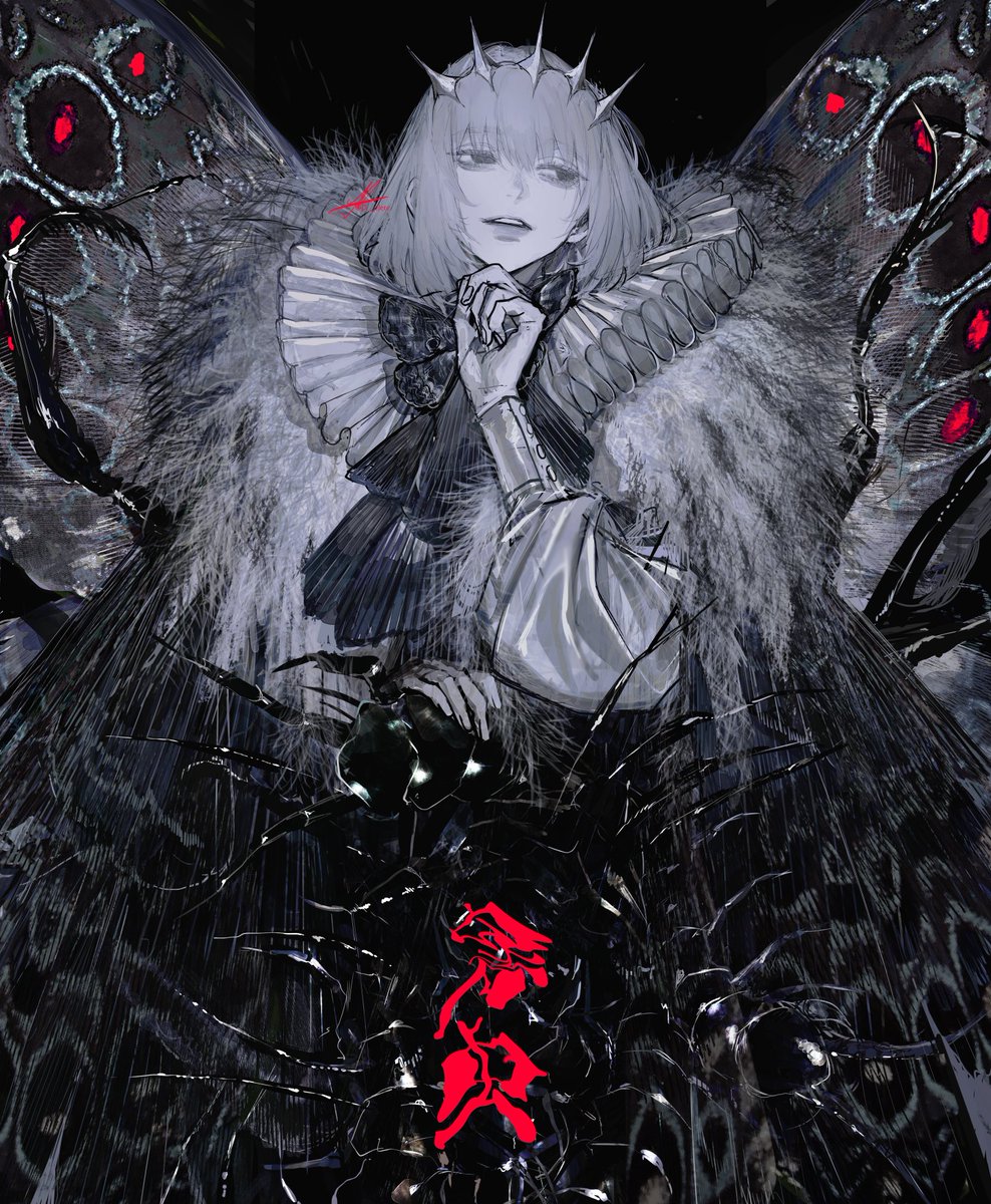 oberon (fate) solo looking at viewer long sleeves 1boy grey hair male focus wings  illustration images