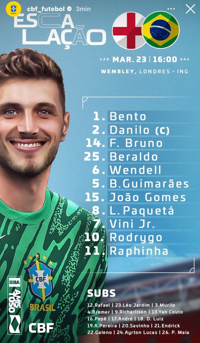 🇧🇷 Lucas Beraldo est TITULAIRE pour son premier match avec la sélection brésilienne !