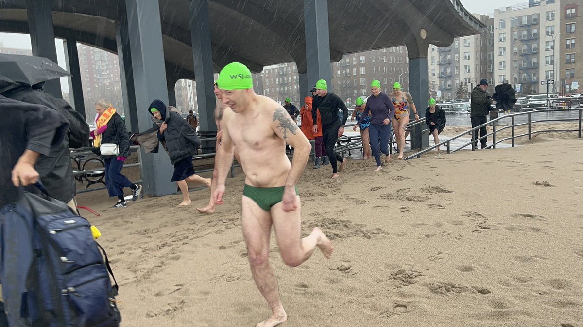 My fingers are thawing so sharing pics from the Brighton Beach, NY, #SwimForEvan event, where people braver than myself swam in the cold rain and wind to mark one-year of my friend and colleague Evan Gershkovich’s detention in Russia. (I am good for watching people’s stuff.)