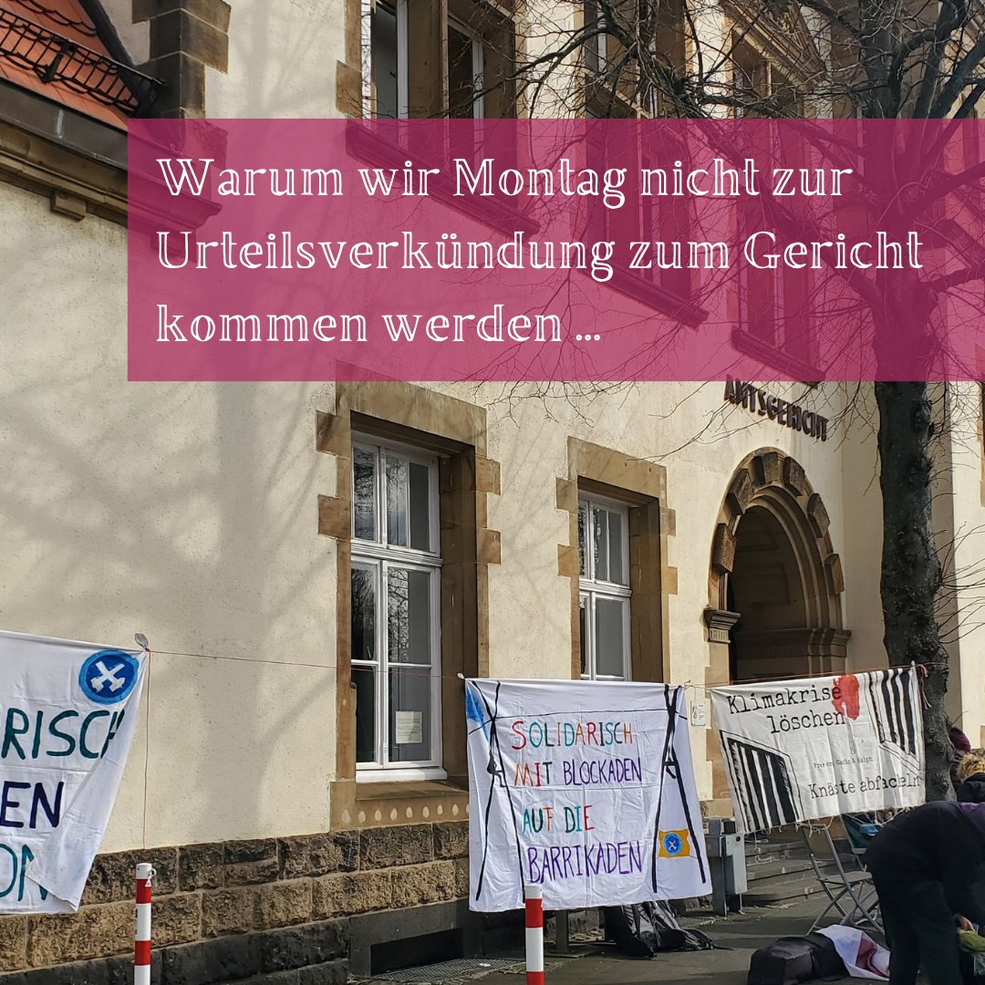 BlockNeurath's tweet image. 📣Am Mo, 25.3. ist vielleicht der letzte Prozesstag in der 3. Verhandlung in Grevenbroich wegen #BlockNeurath. Wir wissen dass das Urteil eh schon geschrieben ist und wollen dem Gericht nicht mehr Aufmerksamkeit als nötig geben.
Deshalb gibt es KEINE Mahnwache! #CiaoGrevenbroich
