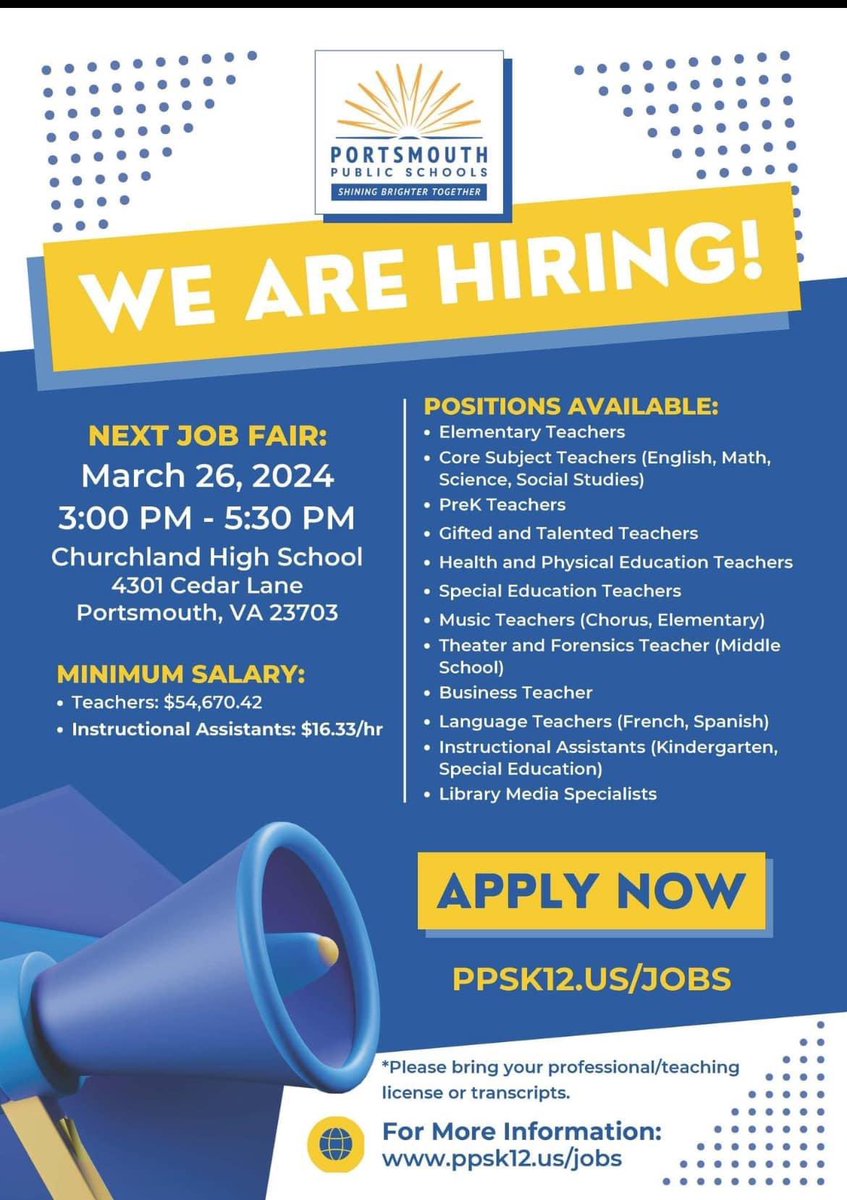 Come meet with our team on Tuesday and walk away with an offer to teach and serve in a rewarding, exciting, and supportive environment. #ServantProfession #PPSShines