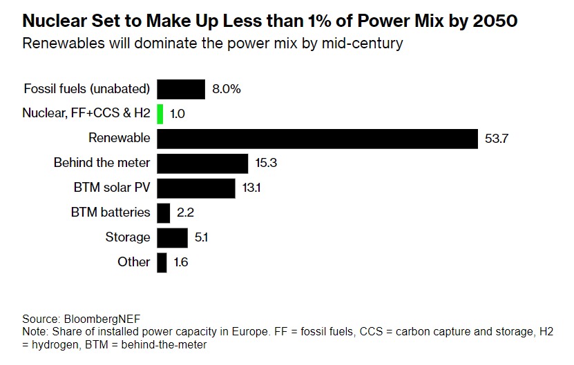 Nuclear set to make up less than 1% of power mix by 2050

Renewables will dominate the power mix by mid-century

#nuclear #kärnkraft #strandedassets #energipol #svpol #swgreen #solar #wind
