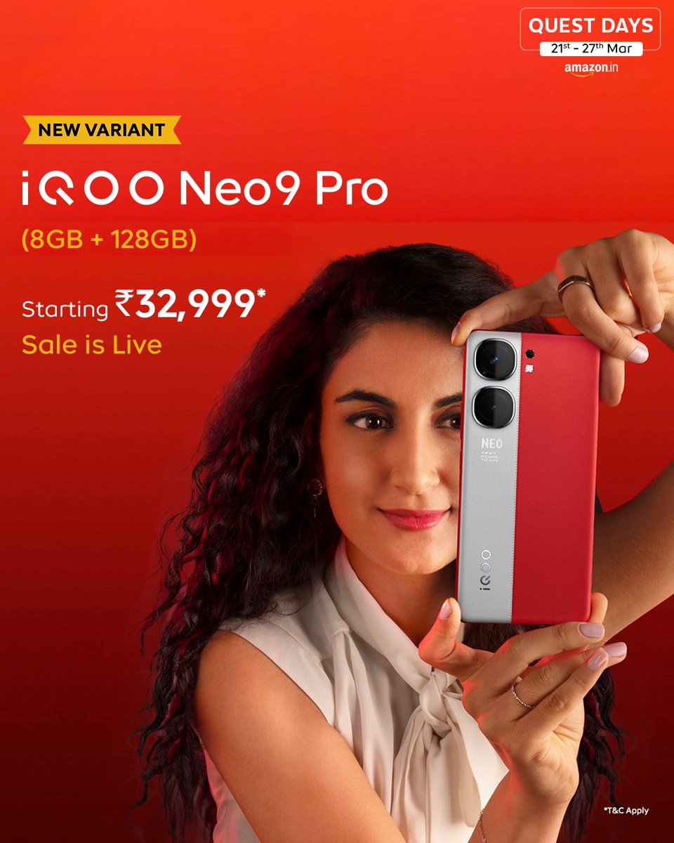 Experience the power-packed features of the #iQOONeo9Pro, available in 8GB+128GB variant at just ₹32,999* in #iQOOQuestDays exclusively @amazonIN 📱

Buy now- bit.ly/3PqBc3K

*T&C Apply

#iQOO #iQOONeo9Pro #PowerToWin #AmazonSpecials #iQOOQuestDays