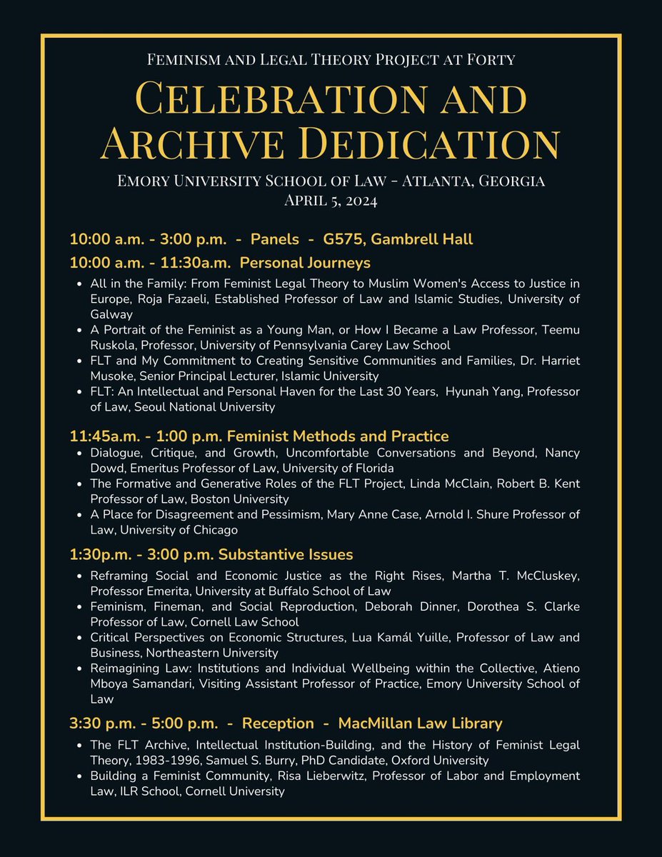40th anniversary of the Feminism and Legal Theory Project. Archive contains hardcopies of presentations + videos of discussions/debates-a unique resource for intellectual history/critical theory scholars. Contact me for information on how to attend virtually or to access Archive.