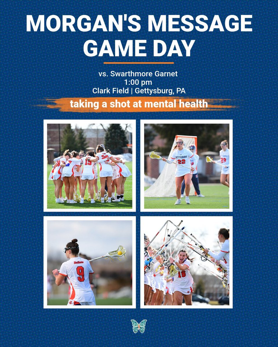 Today’s game is in honor of @morgansmessage ❕🦋 We’ll be playing to end the stigma of mental health!! 🆚 Swarthmore Garnet 📍 Gettysburg, PA | Clark Field ⏰ 1:00 pm #endthestigma #GoBullets