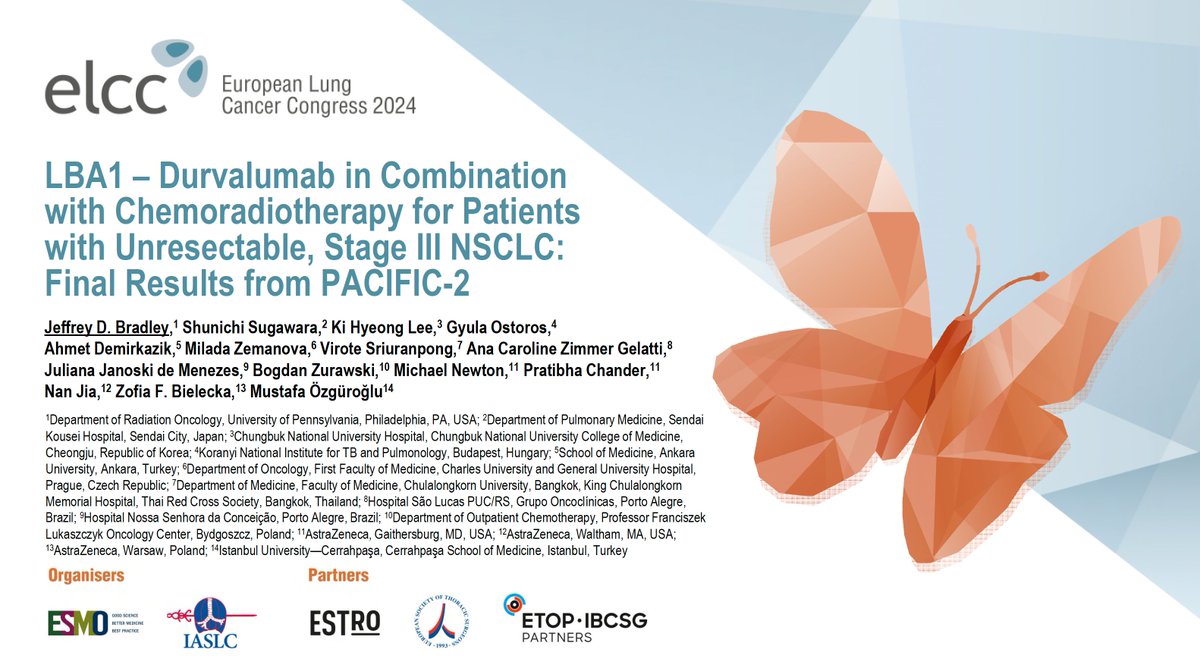 The results of PACIFIC-2 presented at #ELCC24 helped us learn how patients tolerate the concurrent infusion of a PD-L1 checkpoint inhibitor with a platinum doublet while receiving ~30 daily fractions of thoracic radiotherapy. #radonc