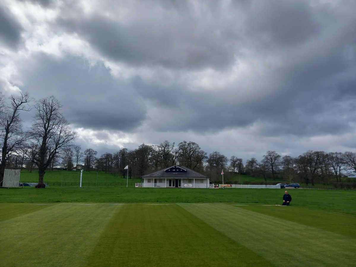 Prepping the square (between rain and hail) at @BarkbyUnitedCC today. First game in three weeks' time, weather permitting...