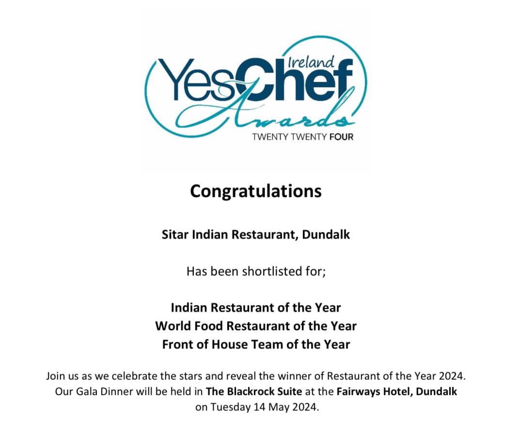 Absolutely delighted to receive a nomination letter today for the prestigious Yes Chef Restaurant Awards 2024! 😀 The secret judges have visited and we're thrilled to be nominated in 3 categories. These awards are highly coveted and a huge deal for any restaurant. 😍 <a href="/YesChef_IRL/">YesChef Ireland</a>