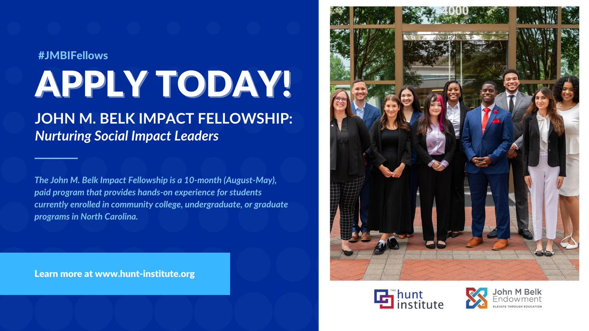 Applications close on March 27th! The JMBI Fellowship presents a unique opportunity for aspiring leaders dedicated to making positive change within their communities. Learn more and apply here: ow.ly/ILjN50Q6yPf @BelkEndowment