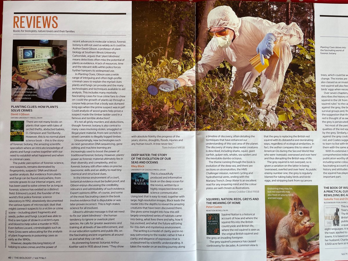 Loving this book review spread in The Biologist @RoyalSocBio 'Planting Clues delves into the fascinating world of forensic botany.' #forensics #botany #truecrime