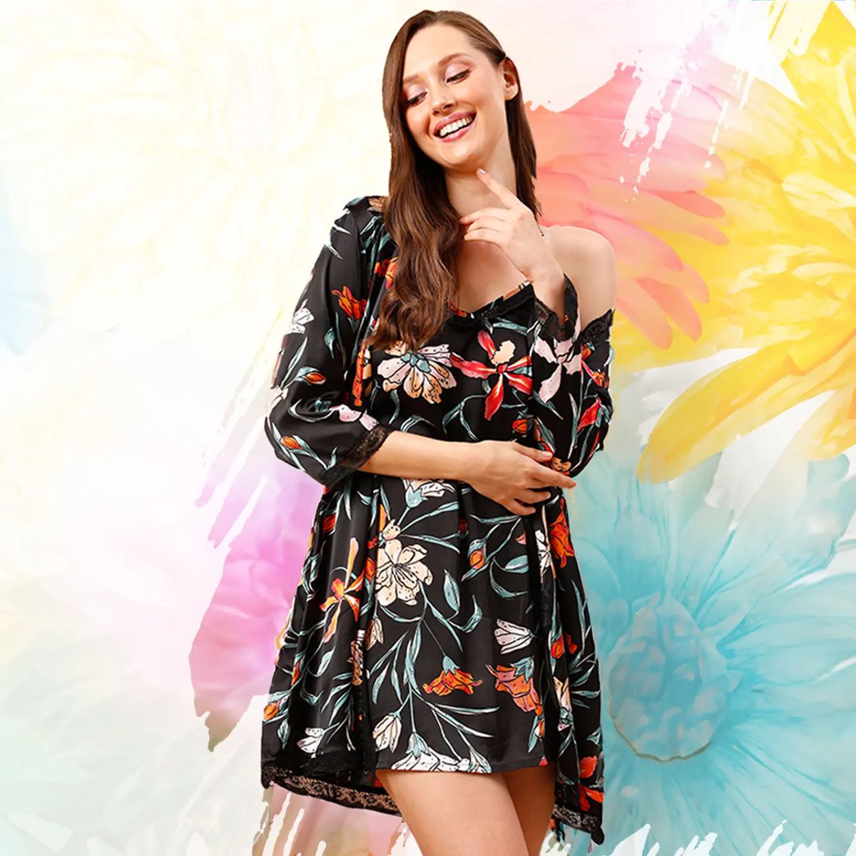 🌺Flower power meets stylish sleepy vibes with this dreamy satin nighty & robe set! ✨

Product Featured: NS1497P13

Shop now at clovia.com!

#floraldress #robeset #flowerpower #satindress #nightyandrobe #fashion #ootd #outfitinspo #explore #clovia