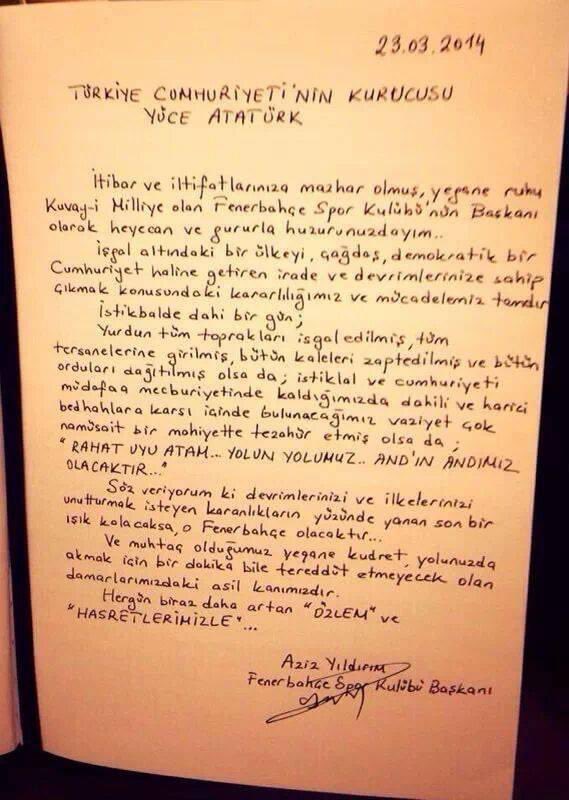 Aziz Yıldırım’ın 10 yıl önce Anıtkabir’de yazdığı mektup. Hiç bir şey değişmemiş gibi . #Fenerbahce <a href="/Fenerbahce/">Fenerbahçe SK</a>