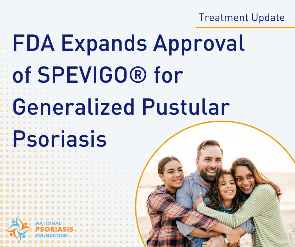 SPEVIGO® is now approved to treat Generalized Pustular Psoriasis in adults and children aged 12 and above. This expanded approval addresses the need for acute and chronic treatment for GPP patients. Learn more ➡️ psoriasis.org/advance/fda-sp…