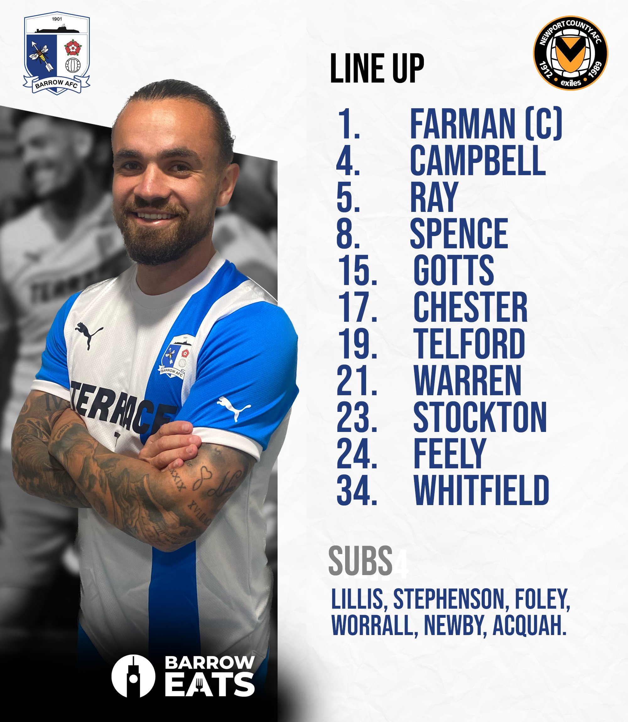 Barrow AFC on X We ve made 3 changes from last week s outing as Dom Telford Tyrell Warren and Ben Whitfield all come into today s starting XI WeAreBarrow https t go339xZOVX