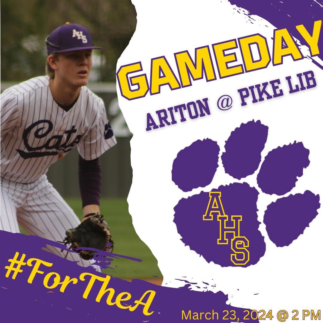 Get up Ariton it’s GAMEDAY!! The Cats head to Troy to face off against the Pike Lib Patriots today at 2:00 p.m!! Grab your Purple and Gold and head to Troy to cheer on your Cats!! #ForTheA #HardWorkPaysOff