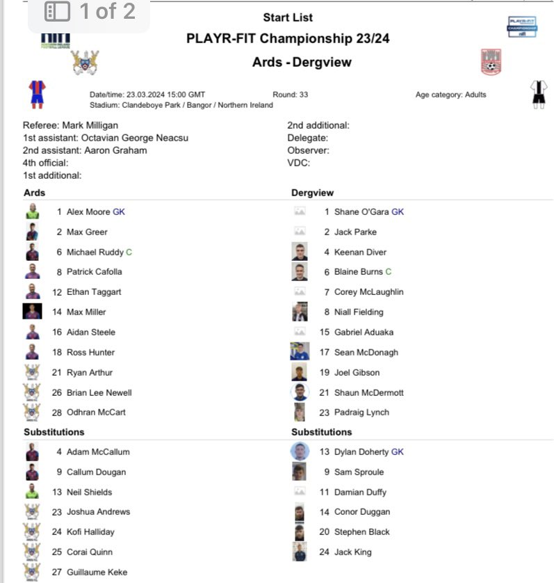 ArdsFC1900's tweet photo. Today’s team news https://t.co/hPrQwj47PQ