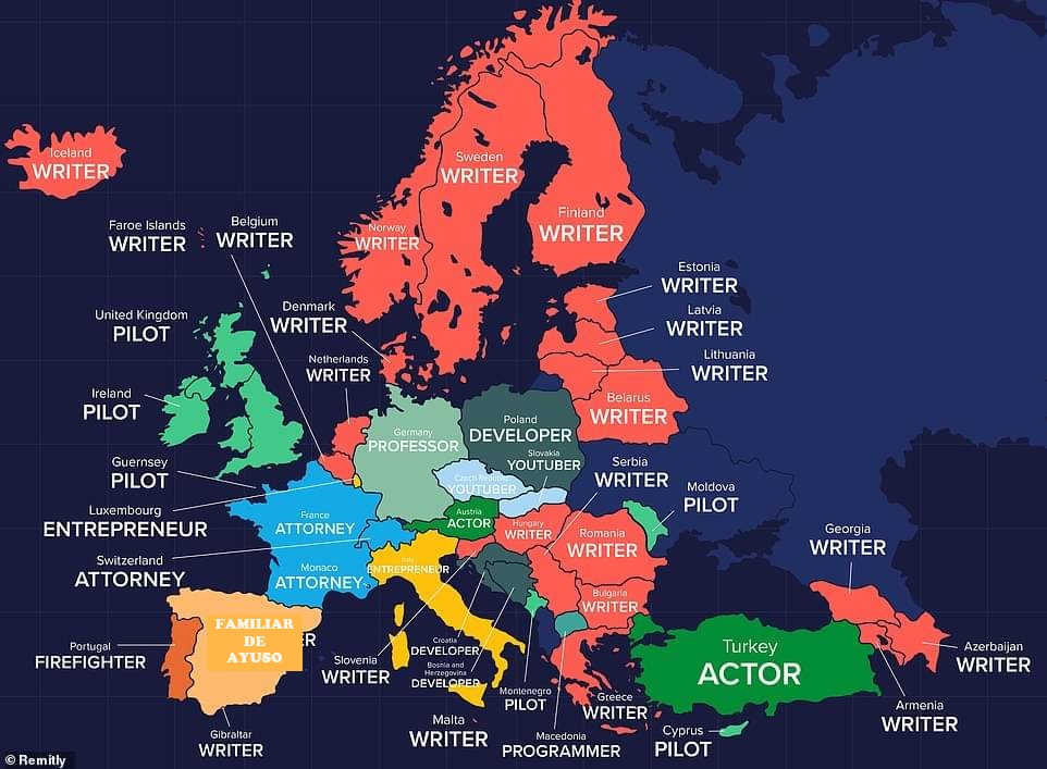 Qué interesante este mapa sobre los trabajos soñados por los niños en cada país...