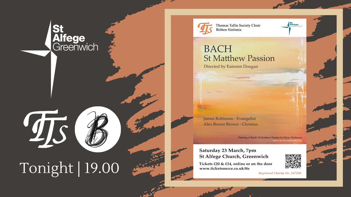 We're incredibly excited to welcome @TTSoc and @BrittenSinfonia to bring to life Bach's St Matthew Passion TONIGHT at 19.00 🎵 This is a concert not to be missed, so be sure to nab the tickets that are left here ticketsource.co.uk/tts or on the door! #greenwich #bach #concert